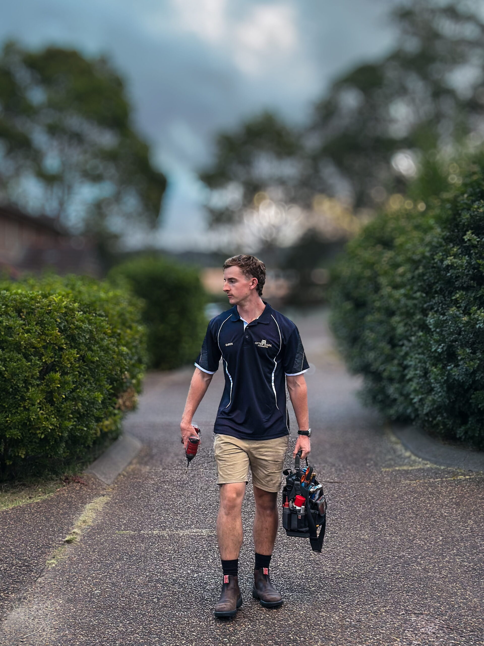 Locksmith working on door